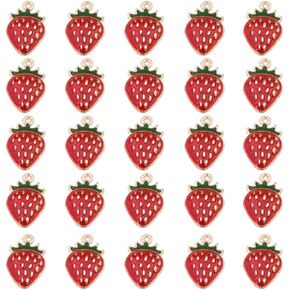 Color Mini Strawberry Pendant DIY Dripp Oil Crafts Bracelet Accessories Decoration Metal Texture Fine Personality Elegant Charm Earrings Necklace Small Jewelry Decoration Pendant 50 Pieces