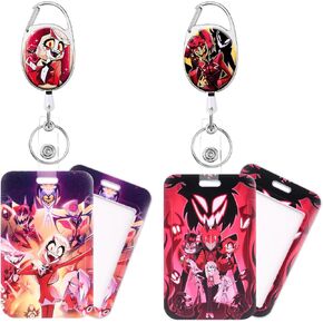 Pounchi Hazbin Horror Hotel Retractable Badge Reels (2 Pack) with Cool Name Tag Badge Holder (2 Pack) Gift Cartoon ID Badge Holders Nursing Badge Reel Badge Clip for Teens Kids