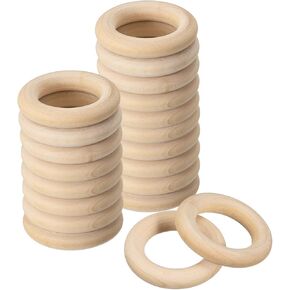 uxcell 20Pcs 35mm(1.4-inch) Natural Wood Rings, 6mm Thick Smooth Unfinished Wooden Circles for DIY Crafting, Knitting, Macrame, Pendant