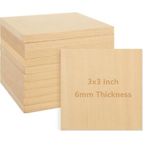 CertBuy 50PCS Wood Squares for Crafts, 3x3 Inch Unfinished Wood Squares, 6mm Thickness Blank Wood, 6mm Thick Blank Wooden Tiles for DIY, Cutouts, Engraving, Painting, Scrabble Art, Puzzle