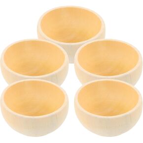 SEWACC 5pcs Wooden Pinch Bowls Mini Unfinished Bowls Set Unpainted Wood Small Bowls Mini Round Bowl Serving Craft for Dipping Sauce Nuts Snacks Home Decoration