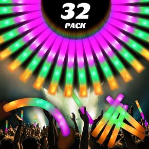 100 Pcs 18.5 inch Foam Glow Sticks Bulk, 4 Color LED Light Foam Sticks, Glow In The Dark Party Supplies, 3 Modes Colorful Flashing for Birthday Wedding Easter Halloween Christmas