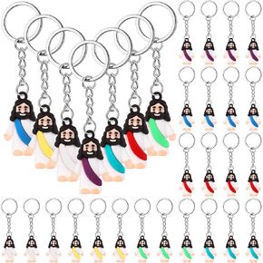 Sumind 24 Pcs Jesus Toys Figurine Christian Keychain Jesus Doll Religious Keychain Bulk Classic Christian Rings for Christ
