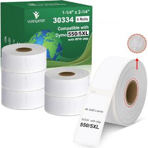 30336 1" x 2-1/8" Compatible for DYMO LabelWriter 5XL 550 550 Turbo 4XL 450 Wireless 450 Duo 450 Twin Turbo, 25mm x 54mm Label with Chip for Barcodes, 2 Rolls, 1000 Labels