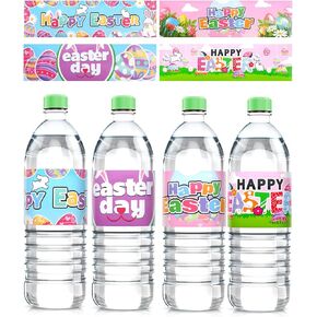 24 Pieces Happy Easter Water Bottle Labels, Self-Adhesive Waterproof Water Bottle Wraps Sticker Labels Spring Easter Eggs Bunny Water Bottle Stickers for Easter Party Decorations