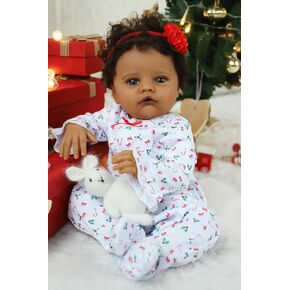 SCOM Reborn Baby Baby Girl Black Girl - 20 بوصة واقعية واقعية حديثي الولادة دمى الأطفال حديثي الولادة دمى أمريكية من أصل أفريقي للحياة الحقيقية دمى الطفل مع هدية زهور عيد الميلاد للأطفال 3
