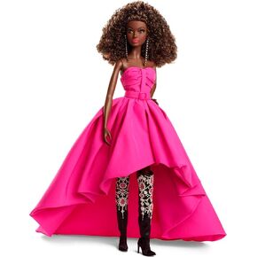 Barbie - Fuchsia Long Dress Doll in Taffeta with Sweetheart Neckline with Pleats and Gathering Details, Matching Belt and a Wide Train, Adult Toy, HBX96