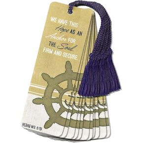 Hope As Anchor for Soul Light Tan Stripes Cardstock Tassel Bookmarks, Pack of 12