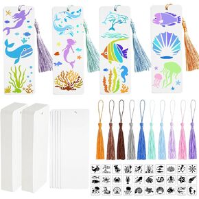90 Pcs Blanks Acrylic Bookmark Kit,30Pcs Clear Acrylic Blanks Bookmarks with 30 Pieces Colorful Tassel and 30 Pieces Painting Stencils