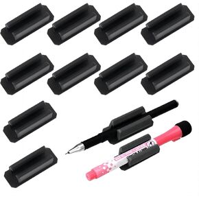 Velcro Pen Holder for Desk, 10 Pack Adhesive Pencil Holder Stick On Silicone Pen Clip for Car, Marker Holder Clipboard Pen Attachment for School Office Desk Accessories, Teacher Supplies