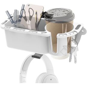 4 in 1 Desk Cup Holder with Data Cable/Office Supplies Storage - Clamp on Under Desk Headphone Hanger, Pen Cup Holder Desk Storage for Cup, Phone and Pen