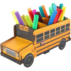 Pencils Organizer School Bus Pen Holder Creative DIY Multifunctional Desk Organizer 6 Compartments Office Desktop Stationery Mesh Table Supplies Organizer for Office School and Home (Wooden)
