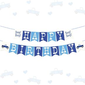 17Pcs Blue Truck Happy Birthday Banner Little Blue Truck Birthday Decorations Beep Beep Beep Banner for Kids Boys and Girls 1st 2nd 3rd Bday Party Farm Themed Party Car Themed Party Supplies Favors