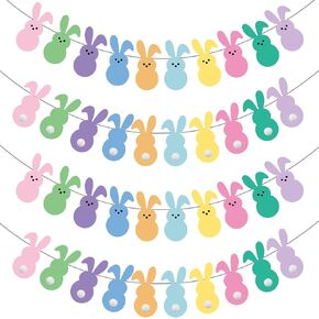 4Pcs Easter Paper Banner Colorful Bunny Garland Double-Sided Rabbit Bunting Garland for Spring Party Supplies Home Mantel Office Classroom Outdoor Indoor Hanging Decoration