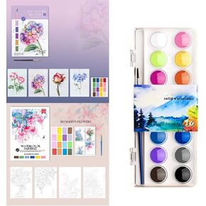 8x11'' Watercoloring Paper 8 Sheets Flower Painting Papers with 16 Paint Water Coloring Pad Paint Stress-Relief Painting Pad for Long-Lasting Art Painting Supplies