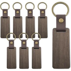 8Pcs Wood Keychain Blanks with Leather Strap Bulk Wooden Keychains for Laser Engraving Faux Leather Key Ring Material Laserable Key Chains DIY Blank Chains for Engraver and Craft Projects