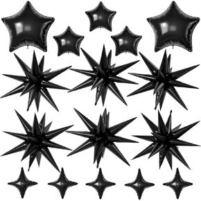 Gold Star Balloons, 16 Pcs 22/18/10 Inch Star Foil Mylar Balloons, Explosion Cone Star-Shape Four-Pointed Balloon for Kids Birthday Graduation Celebration Wedding Baby Shower Party Decorations
