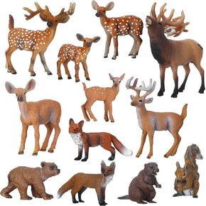 12 Pcs Forest Animals Figures Woodland Creatures Figurines Miniature Toys Cake Toppers DIY Garden Dollhouse Accessories Micro Landscape Aquarium Decor Birthday Gift