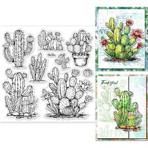 GLOBLELAND Cactus Clear Stamps for DIY Scrapbooking Cactus Bonsai Silicone Stamp Seals Transparent Stamp for Cards Making Photo Album Journal Home Decoration 5.91×5.91inch