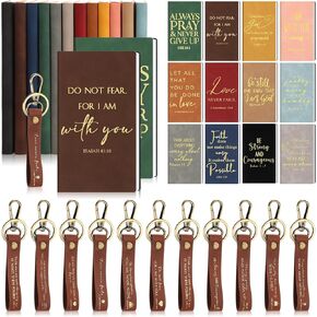 Qilery 24 Pcs Christian Gifts Set Prayer Notebook Religious Journal Bible Verse Notepad with Leather Keychain Christian Party Favors Bulk for Men Women Sunday School Church Mother's Day Supplies
