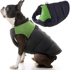 Gooby Padded Vest Dog Jacket - Solid Blue, Medium - Warm Zip Up Vest Fleece Jacket with Dual D Ring Leash - Water Resistant Sweater - Clothes for Small and Medium Dogs
