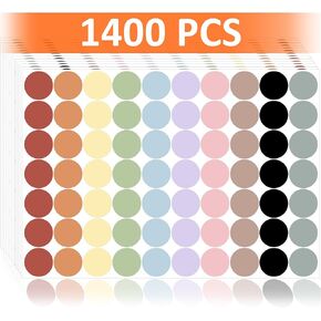 1400 Pcs Boho Rainbow Colored Dot Stickers, 3/4 Round Color Removable Coding Labels, 10 Boho Color Circle Lable Sticker for Office, Classroom