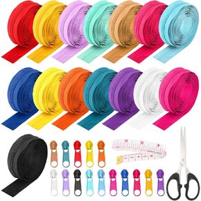 Hiceeden 45 Yards 15 Pcs #5 Sewing Zippers Bulk, Assorted Lengths Nylon Coil Zippers with 90 Pcs Pull Heads, Scissor, Ruler, Zipper Tape for DIY Clothes, Bag, Purse, Sewing Crafts Supplies (15 Color)
