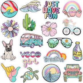 18 Pieces Embroidered Iron On Patches DIY Accessories, Bright Colors Cute Iron On Patch Applique for Clothes, Dress, Hats, Jeans, Bag, Backpack, DIY Accessories Embroidered Iron on Patches