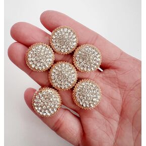 PEPPERLONELY 6PC Silver Gold Rhinestone Metal Buttons for Clothing Jeans Crafts Blazer Pants Jackets Sewing Jewelry Making (Gold, 23mm)