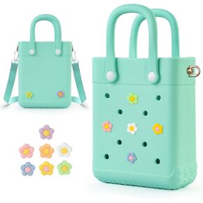Mini Rubber Tote Bag with 7 Charms Mini Crossbody Rubber Tote X-Small Rubber Beach Bag for Little Girls and Woman