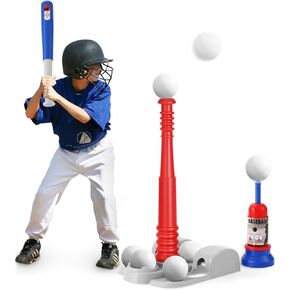 T Ball Set ، مجموعة Tee Ball للأطفال من 3-5 مع 6 كرات البيسبول وآلة الملعب التلقائية ومضرب مضرب قابل للتعديل ، ألعاب في الهواء الطلق هدية رياضية للأولاد الصغار الفتيات الذين تتراوح أعمارهم بين 5-8 و 8-12