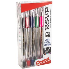 Pentel RSVP Ballpoint Pen, (1.0mm), Medium Line, Mixed Colors (BK91PC12M) (Pack of 1, 12 Count Total)