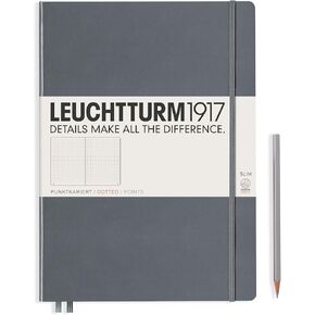 LEUCHTTURM1917 - Notebook Hardcover Master Slim A4+ - 123 Numbered Pages for Writing and Journaling (Black, Dotted)