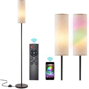 Floor Lamp for Living Room, Adjustable LED Floor Lamp with Remote Control, Tall Modern Standing Lamp with Beige Lamp Shade, 12W LED Soft Light for Bedroom,Reading, Study Room Black