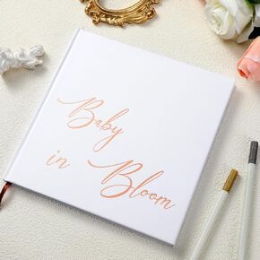 Baby in Bloom Baby Shower Guest Book Decorations with 2 Markers Scrapbook Rose Gold Foiled Photo Album 8.7'' x 8.7" for Birthday Party Favors Gifts 144 Pages