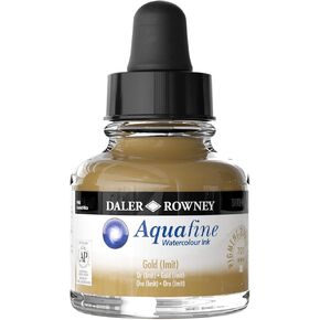 Daler-Rowney Aquafine Watercolor Ink Gold Imit 29.5ml - Versatile Liquid Watercolor Ink for Artists and Students - Use with Paint Brushes, Technical Pens, Airbrushes, and Paint Markers