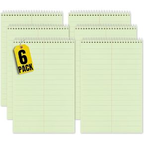 1InTheOffice Steno Pads, Steno Pads Spiral 6x9, Pitman Rule, Green-Tint, 60 Sheets (6 Pack)