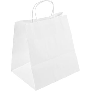 Restaurantware-Saving Nature 10.2 x 7.9 x 10.6 Inch Paper Shopping Bags, 100 Sturdy Bags with Handles - Durable, for Groceries, White Paper Retail Handle Bags, for Gifts