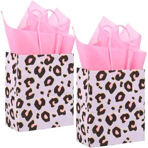 DjinnGlory 24 Pack Mini Small Pink Leopard Cheetah Print Paper Gift Bags with Handles 6.5x5.5x3 Inch and Tissue Paper for Bridal Showers, Birthdays, Baby Showers, Wedding Favors in Kuwait