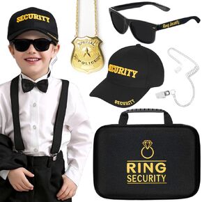 Wedding Ring Security Proposal Box Gifts, Kids Wedding Activities Stuff Security Badge Kids Sunglasses Hat Boys Briefcase Box Earpiece Earplugs for Ceremony