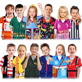 Jiuguva 12 Pcs Role Play Costume Dress up Clothes Cosplay for Kids Community Helper Career Costumes Pretend Play Astronaut Construction Worker Racer Engineer Pirate Painter