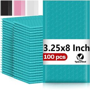 SPACE SEAL® Teal Bubble Mailer 3.25x8 IN (Usable Size) - 100 Pcs - Water Resistant Bubble Envelopes for Shipping Packages Safely- Self Adhesive & Padded Mailer Envelopes for Secure Shipping