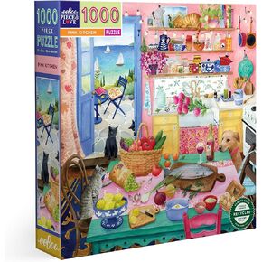 eeBoo Piece & Love: Pink Kitchen - 1000 Piece Puzzle - Adult Square Jigsaw, 23x23, Includes Image Reference Insert, Glossy Pieces