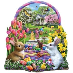 Bits and Pieces - 300 Piece Jigsaw Puzzle for Adults - 18" x 24" - Easter Basket Bunnies - 300 pc Large Piece Spring Egg Hunt Jigsaw by Mary Thompson