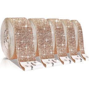 5 Rolls Self Adhesive Crystal Rhinestone Diamond Roll Ribbon Bling Gemstone Strips Sticker Rhinestone for Craft with 2 mm Rhinestone 4.5 Yards (Champagne)