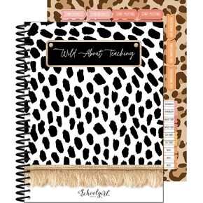 Schoolgirl Style Simply Safari Teacher Planner, 8" x 11" Undated Teacher Planner With Planner Stickers, Leopard Print Teacher Lesson Planner for Classroom Organization and Animal Print Classroom Décor