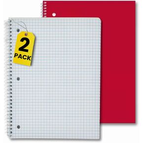 1InTheOffice Grid Notebook Spiral, Graph Paper Spiral Notebook, 1 Subject Spiral Notebook, 8" x 10.5", 70 Sheets, Red, 2 Pack