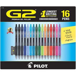 Pilot G2 Premium Refillable And Retractable Gel Ink Pens, Fine Point (0.7mm), 16 Colors, 16 Count (17146)