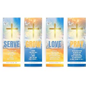 4pcs Church Banners for Sanctuary wall with Scripture | Welcome Praise Hanging Signs For Church | D3