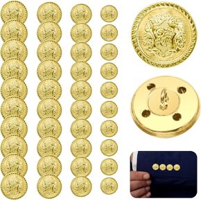 40 Pcs Vintage Brass Suit Button Set, Gold Blazer Button for Sewing, 4 Sizes Brass Emblem Shank Buttons for Jeans, Coat, Blazer, Suits, Jacket